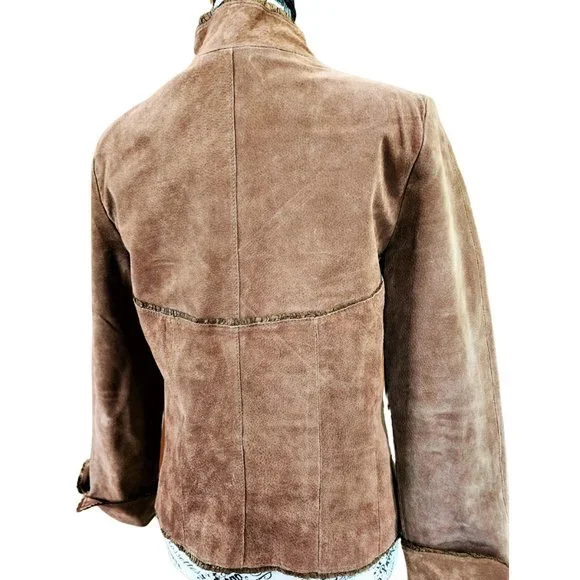 NEW DIRECTIONS Genuine Leather Chocolate Brown Suede Jacket Petite Small - Picture 4 of 9
